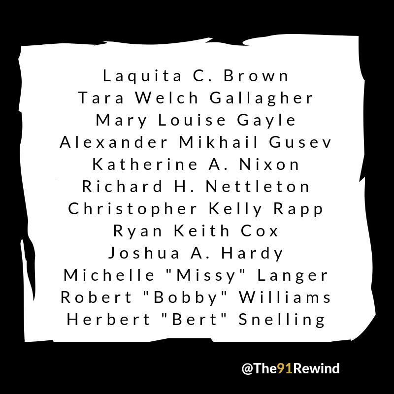Virginia Beach, VA victims: Laquita C. Brown, Tara Welch Gallagher, Mary Louise Gayle, Alexander Mikhail Gusev, Katherine A. Nixon, Richard H. Nettleton, Christopher Kelly Rapp, Ryan Keith Cox, Joshua A. Hardy, Michelle "Missy" Langer, Robert "Bobby…
